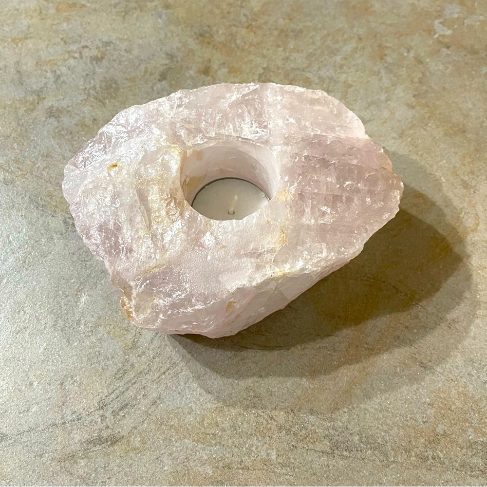 Solid Rose Quartz stone Tealight candle holder from Brazil
